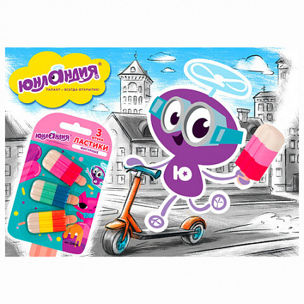 Набор ластиков фигурных ЮНЛАНДИЯ "СЛАДКИЕ ИСТОРИИ", 3 шт., ассорти, 229594