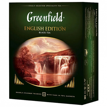 Чай GREENFIELD "English Edition" черный цейлонский, 100 пакетиков в конвертах по 2 г, 1383-09
