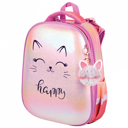 Ранец BRAUBERG SHINY, 2 отделения, с брелоком, "Счастливый кот", 38х28х14 см, 270697