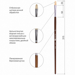 Кисть художественная профессиональная BRAUBERG ART CLASSIC, щетина, овальная, № 12, длинная ручка, 200732