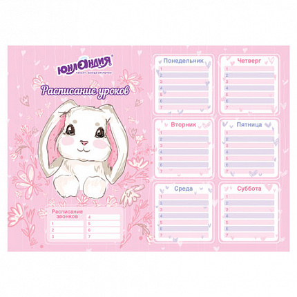 Расписание уроков и звонков А4, ЮНЛАНДИЯ, "Весёлые зверята", ассорти (4 вида), 111655