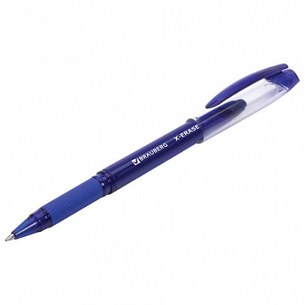 Ручка стираемая гелевая с грипом BRAUBERG "X-ERASE", СИНЯЯ, корпус синий, узел 0,7 мм, линия письма 0,35 мм, 143333