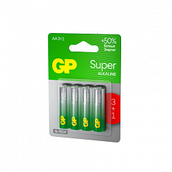 Батарейки КОМПЛЕКТ 4 шт., GP Super G-Tech, AA (LR6,15А), алкалиновые, пальчиковые, ПРОМО 3+1, 15A3/1-2CR4