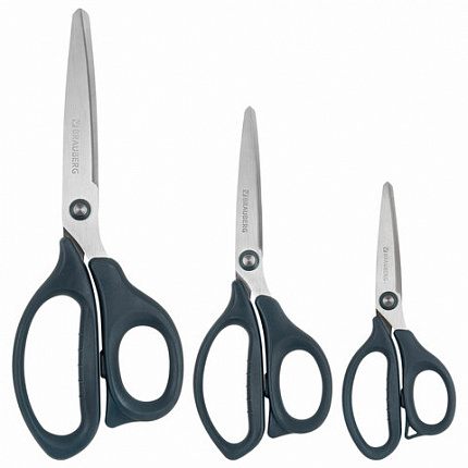 Ножницы BRAUBERG "BOMB" 3 шт. (130, 170, 210 мм), темно-серые ручки, ВЫГОДНАЯ УПАКОВКА, 272980