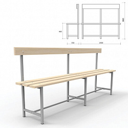 Скамья со спинкой деревянная на металлокаркасе "СТ 6", 2000х350х860 мм