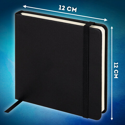 Скетчбук, слоновая кость+белая 140 г/м2, 120х120 мм, 80 л., КОЖЗАМ, резинка, BRAUBERG ART CLASSIC, черный, 116872