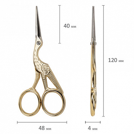 Ножницы для вышивания и рукоделия 120 мм, ЦАПЕЛЬКИ, золотистые, ОСТРОВ СОКРОВИЩ, 665601