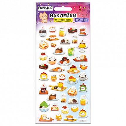 Наклейки объемные зефирные и гелевые 17,5х9,5 см, ассорти 12 видов, FUNSTER (ФАНСТЕР), 666677