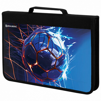 Папка на молнии BRAUBERG А4 с ручкой, с органайзером, 1 отделение, "Score goal", 273385