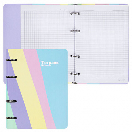Тетрадь на кольцах А5 160х212 мм, 120 л., картон, матовая ламинация, клетка, BRAUBERG, кросс-серия PASTEL, 405197
