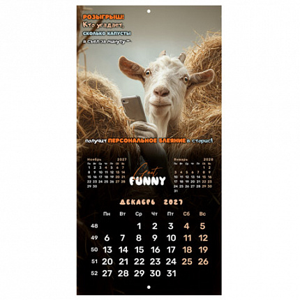 Календарь настенный перекидной 2027г, BRAUBERG, 12 листов, 28,5х28,5см, "Goat calendar", 118417