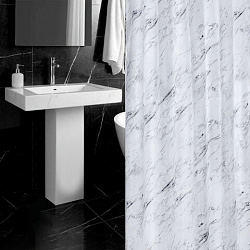 Шторка для ванной ПОЛИЭСТЕР, 180х200 см, кольца в комплекте, БЕЛЫЙ МРАМОР, PRIMILA (ПРИМИЛА), 700084