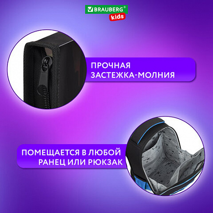 Папка для тетрадей BRAUBERG KIDS А4, 1 отделение, пластик, молния вокруг, "Fire split", 273338