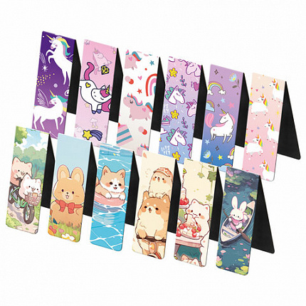 Закладки для книг МАГНИТНЫЕ, "GIRLS", набор 12 штук, 60x20 мм, FUNSTER, 116654