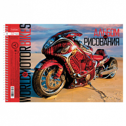 Альбом для рисования А4 32 л., спираль, обложка картон, HATBER, 198х300 мм, "Мото" (5 видов), 074763, 32А4Всп