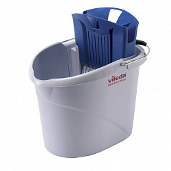 Швабра с отжимом и ведром 10л/7л, туннельный плоский отжим, в комплекте салфетки + перчатки, СпидМини, голубой, VILEDA, 161099