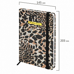 Ежедневник недатированный с резинкой А5 145х203 мм, BRAUBERG, твердый, фольга, 128 л., "Leopard", 116291