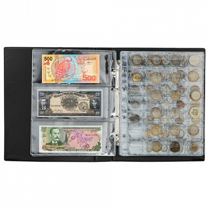 Альбом нумизмата для 297 монет и 6 бон (купюр) "OPTIMA", 230х270 мм, ПВХ, коричневый, STAFF, 238077