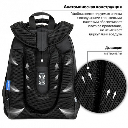Ранец BRAUBERG SHINY, 2 отделения, с брелком, "Царь зверей", светящийся рисунок, 38х28х14 см, 272039