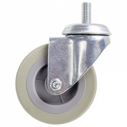 Колеса для уборочной тележки с штоком с резьбой, диаметр 75 мм, КОМПЛЕКТ 4 штуки, BRABIX, 605380