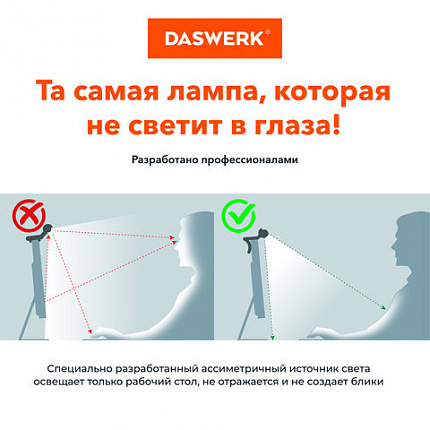 Бестеневая лампа / светильник для монитора, ноутбука многорежимная, LED, 5 Вт, черный, DASWERK (ДАСВЕРК), 238330