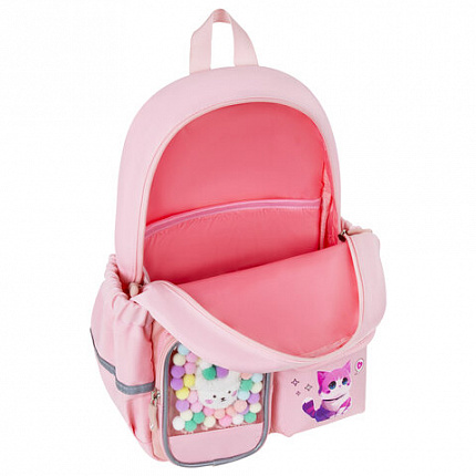 Рюкзак BRAUBERG PASTEL с термонашивками в комплекте, "Anime kitten", персиковый, 40х29х14 см, 272065