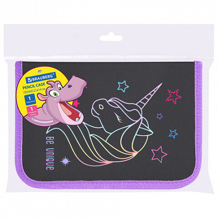 Пенал BRAUBERG с наполнением, 1 отделение, 1 откидная планка, 24 предмета, 21х14 см, "Radiant unicorn", 273532