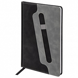 Блокнот А5 148x218 мм BRAUBERG "Assistant", под кожу, 80 листов, держатель, клетка, черный, 118630