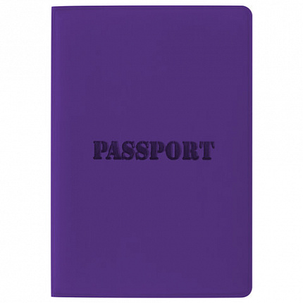 Обложка для паспорта, мягкий полиуретан, "PASSPORT", фиолетовая, STAFF, 237608