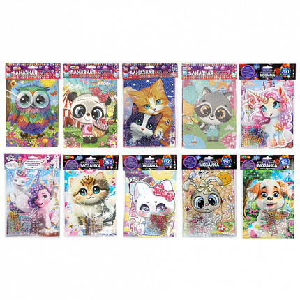 Алмазная мозаика детская АССОРТИ 10 видов, 17х23 см, на картоне, МУЛЬТИ АРТ, 5940