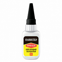 Клей секундный суперклей УЛЬТРАПРОЧНЫЙ, МАКСИМАЛЬНЫЙ ОБЪЕМ, 20 грамм, RABBITEX (РАББИТЕКС), 609803
