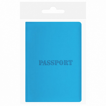 Обложка для паспорта, мягкий полиуретан, "PASSPORT", голубая, STAFF, 238405
