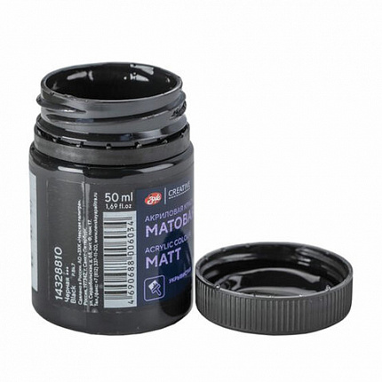 Краска акриловая матовая "Декола", банка 50 мл, черная, Невская Палитра, 14328810
