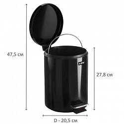 Ведро мусорное с педалью 5 литров "Classic", ЧЕРНОЕ ГЛЯНЦЕВОЕ, металлическое, со съемным внутренним ведром, LAIMA, 604943