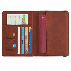 Обложка для паспорта и документов с защитой от считывания, 9 карманов, резинка, экокожа, коричневая, BRAUBERG, 238751