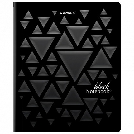 Тетрадь А5, 48 л., BRAUBERG, скоба, клетка, матовая ламинация, выборочный лак, "Black" (микс в спайке), 404375