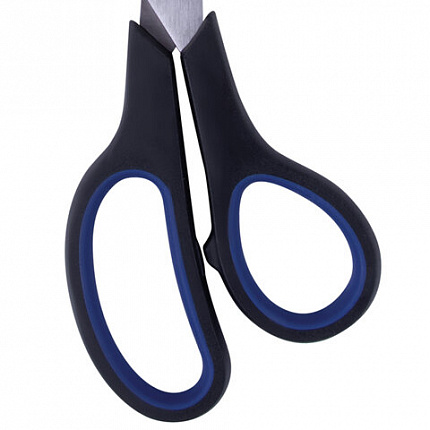 Ножницы BRAUBERG "Soft Grip", 190 мм, черно-синие, резиновые вставки, 3-сторонняя заточка, 230762