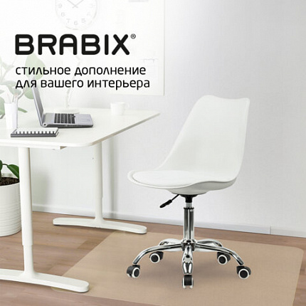 Кресло стул BRABIX "Eames MG-310 CH", хром, пластик белый, экокожа белая, 532923