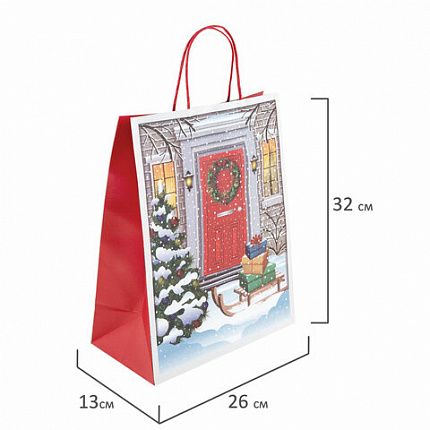 Пакет подарочный КОМПЛЕКТ 10 штук новогодний 26x13x32 см, "Сочельник", ЗОЛОТАЯ СКАЗКА, 592130
