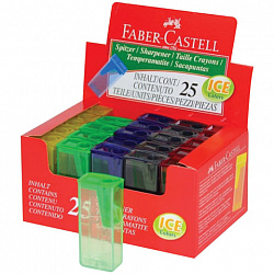 Точилка FABER-CASTELL, с контейнером, прямоугольная, пластиковая, детали флуоресцентные, ассорти, 581525