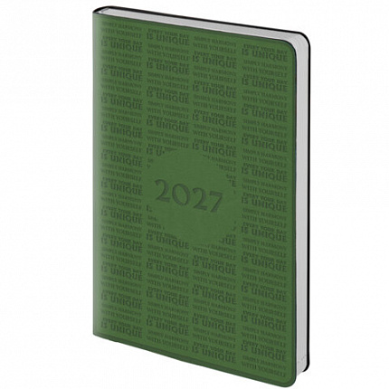 Ежедневник датированный 2027, А5, 138х213 мм, BRAUBERG "Aura", под кожу, гибкий, зеленый, 117932