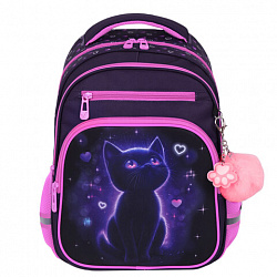 Рюкзак BRAUBERG PROFI, 2 отделения, с брелком, "Lonely cat", 36х27х19 см, 274415