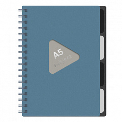 Тетрадь обложка пластик, А5 80 л., гребень, 4 разделителя, клетка, BRAUBERG, синий, 405368