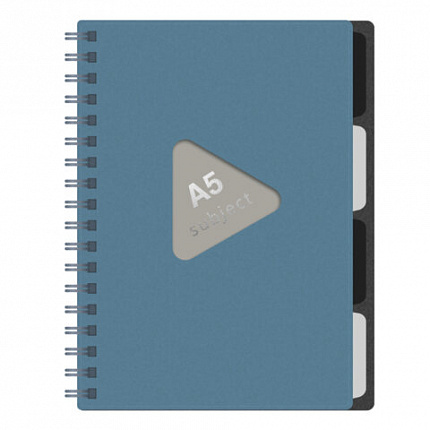 Тетрадь обложка пластик, А5 80л. гребень, 4 съемных разделителя, клетка, BRAUBERG, синий, 405368