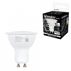 Лампа светодиодная SONNEN EXTRA, 12 (110) Вт, GU10, софит, нейтральный белый, 30000 ч, LED MR16-GU10-12W-4000, 457927