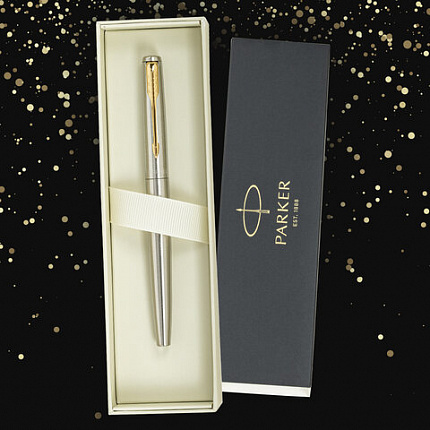 Ручка перьевая PARKER "Jotter Core Stainless Steel GT", ежедневник А5 черный, пакет, 880902