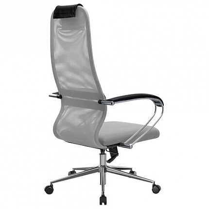 Кресло офисное МЕТТА "SU-B-8" хром, ткань-сетка, сиденье мягкое, светло-серое