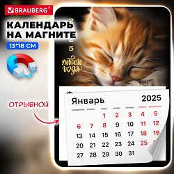 Календарь отрывной на магните на 2025 г., BRAUBERG, 130х180 мм, склейка, "Котик", 116281