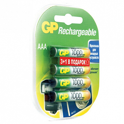 Батарейки аккумуляторные GP, AAA (HR03), Ni-Mh, 930 mAh, 4шт (ПРОМО 3+1), блистер, 100AAAHC3/1