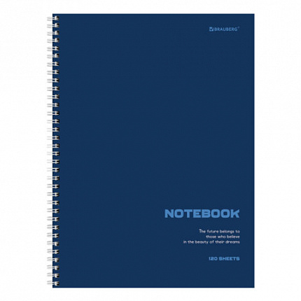 Тетрадь А4, 120 л., BRAUBERG, гребень, клетка, матовая ламинация, "Классика Blue", 405643